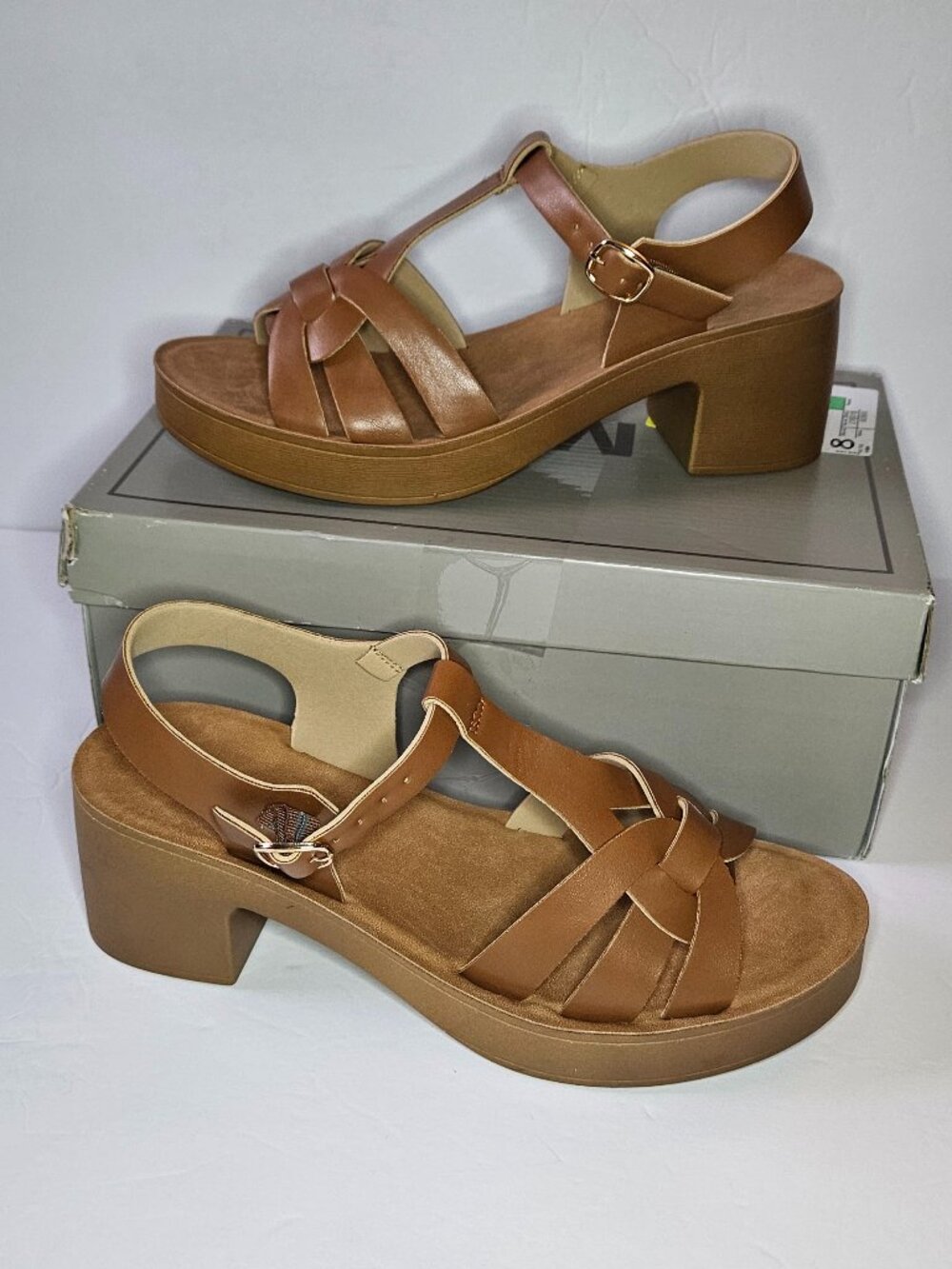 MIA Brown Strappy Block Heel Sandals Women Size 10